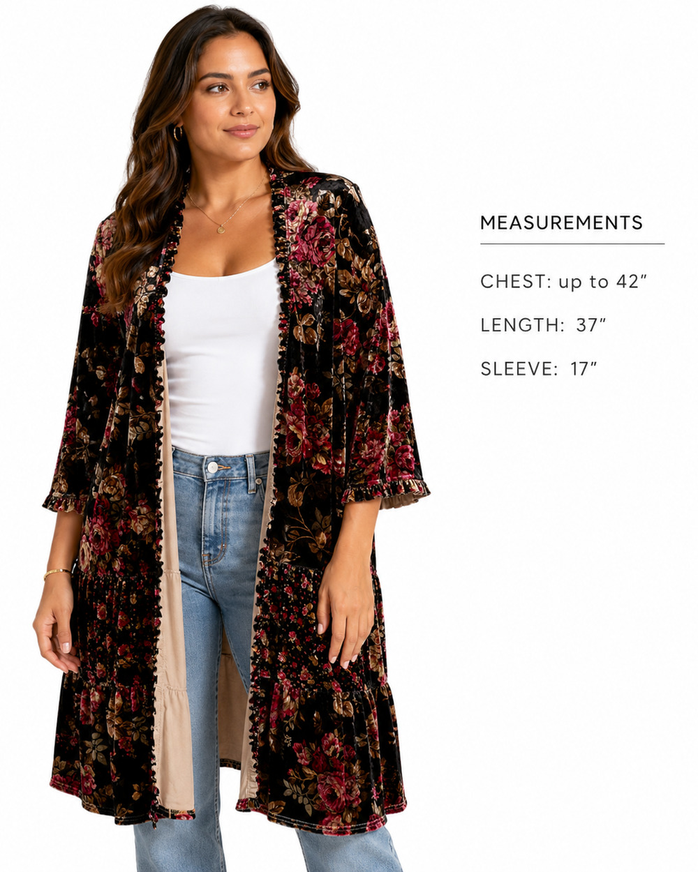 Easel Floral Velvet Open Jacket Kimono Whimsigoth Fairycore Ruffle Peasant sz M